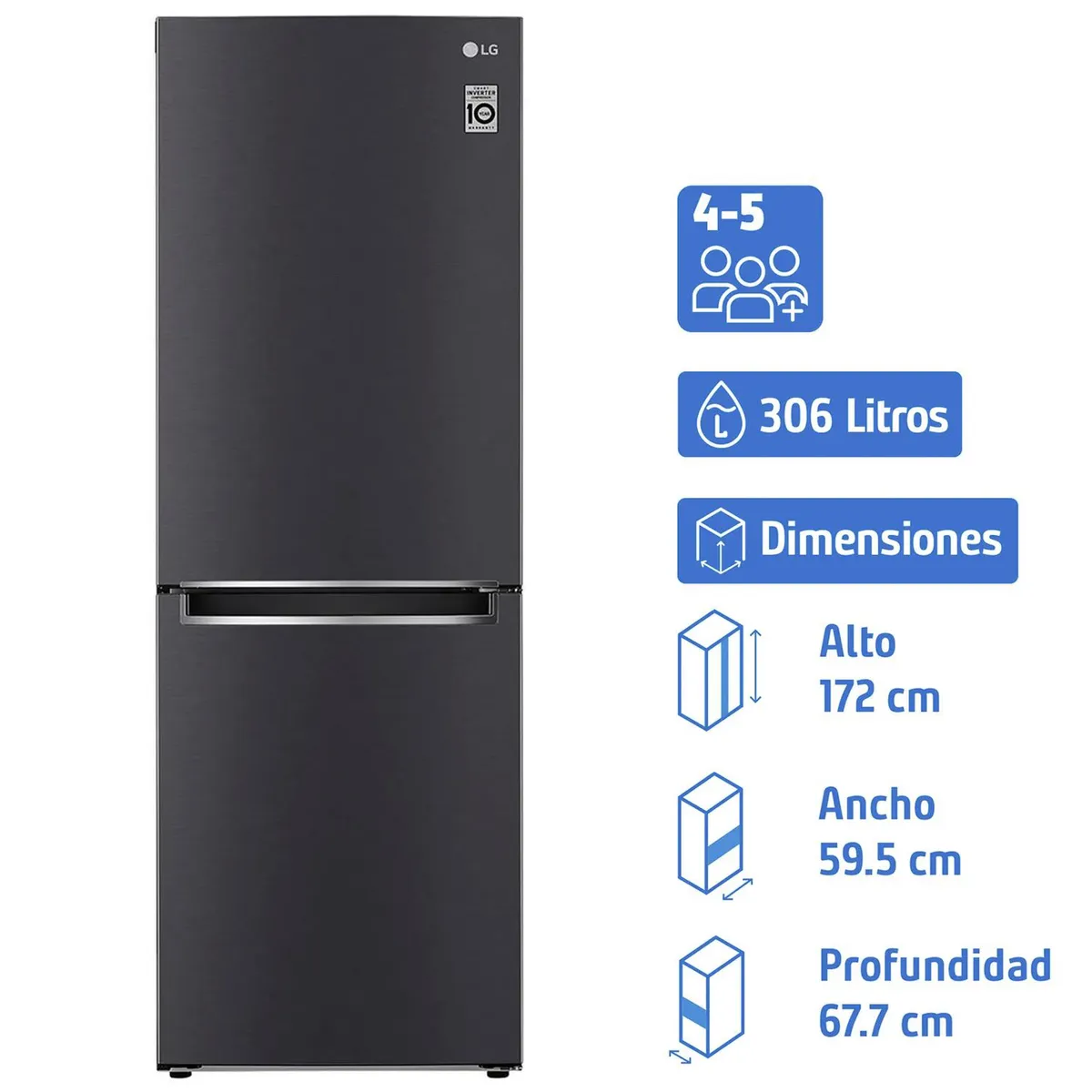 LG - Refrigerador Bottom Freezer No Frost 306 Litros GB33BPT