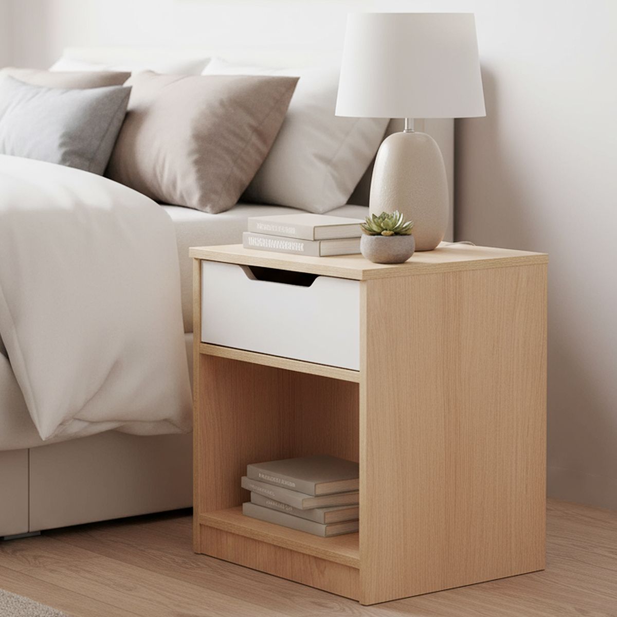 MOBIKIT - Velador 1 Cajón(es) Misuri 40x50x7 cm Carvalo-Blanco