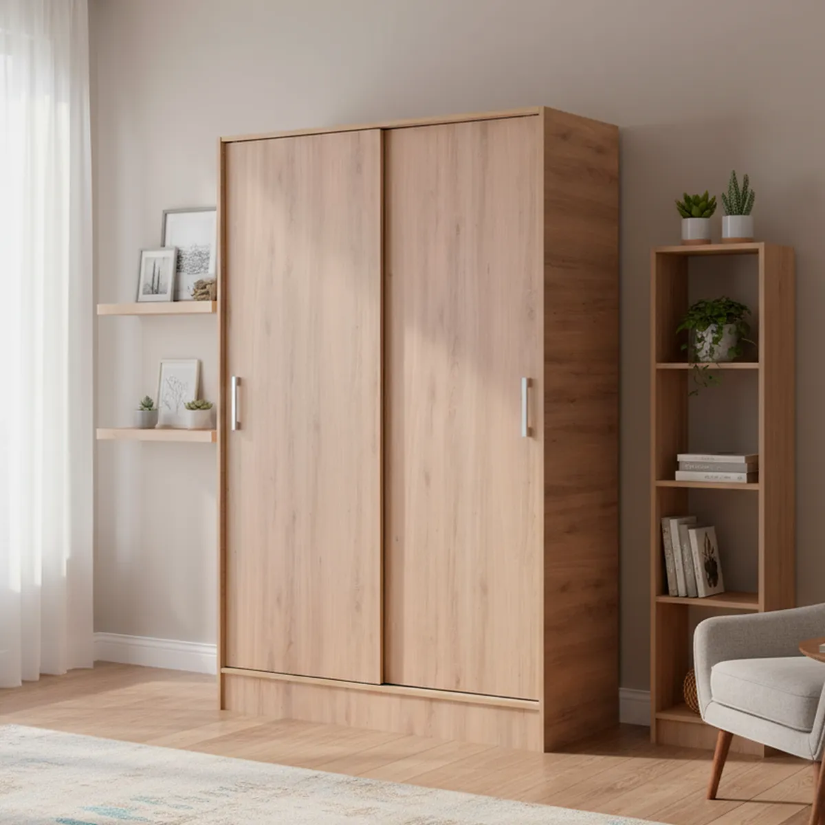 MOBIKIT - Clóset Corredera 2 Puerta(s) 5 Repisa(s) 120x180x55 cm Roble Santana