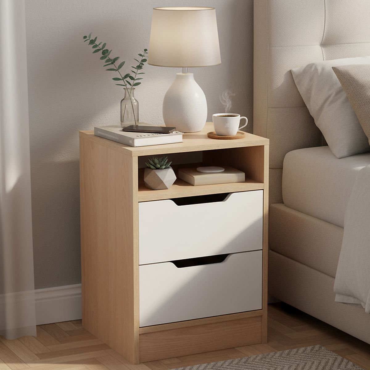 MOBIKIT - Velador 1 Cajón(es) Misuri 40x58x7 cm Carvalo-Blanco