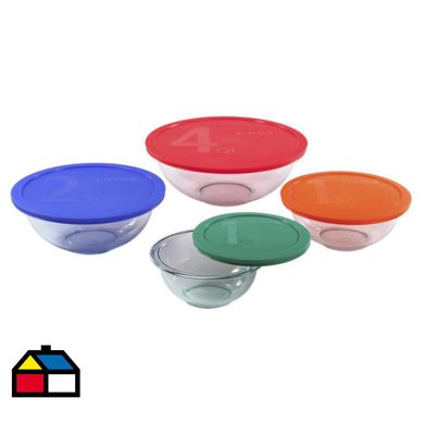 Set 4 bowls con tapa vidrio templado