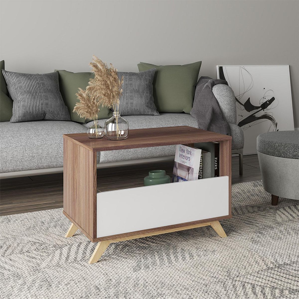 HOME MOBILI - Mesa de Centro Blanco Roble MDP 48x67,5x44,5 cm