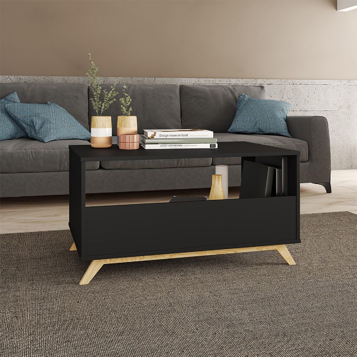 HOME MOBILI - Mesa de Centro Negro MDP 48x90x60 cm