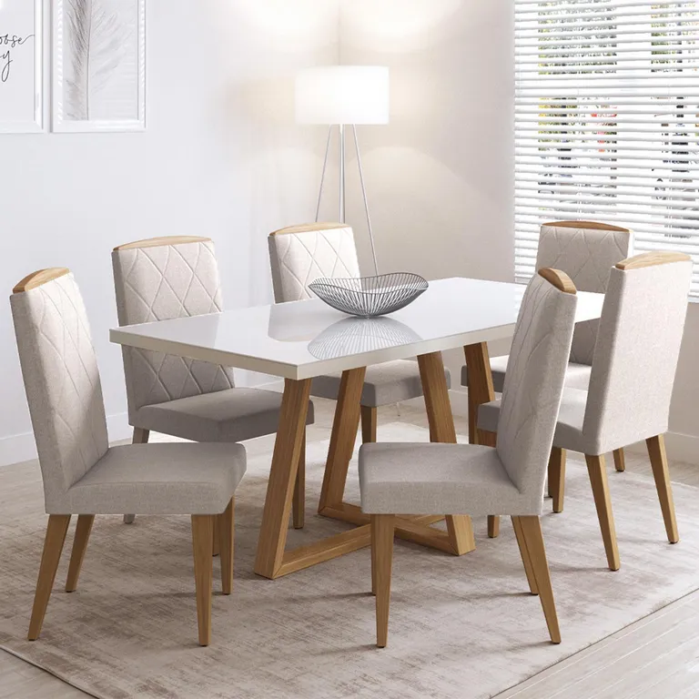 DECOCASA Juego de Comedor Mara 6 Sillas Mesa Rectangular 89,1x79,4x179,6 cm Blanco