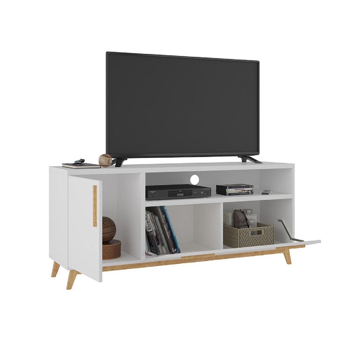 HOME MOBILI - Rack Tv 52" 2PtasBlanco-Roble MDP58,5x135,2x35,1cm