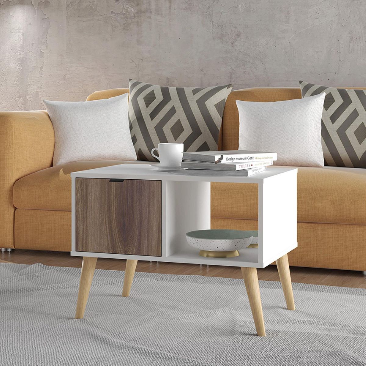 HOME MOBILI - Mesa de Centro 1 PtaBlanco-RobleMDP50x67,5x44,5 cm