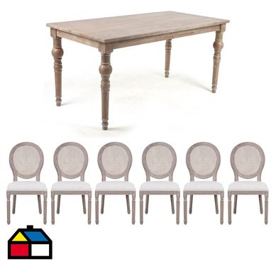 Combo Mesa Tage 160x80x76 ak + 6 Sillas Antique