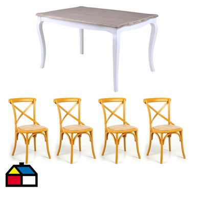 Combo Mesa Vintage135x90x76 Blanco + 4 Sillas Vatagge recta 44x46x88 ama