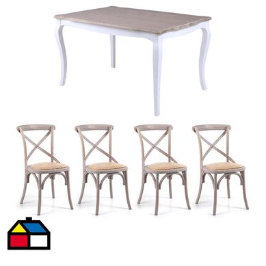 Combo Mesa Vintage135x90x76 Blanco + 4 Sillas Vatagge recta 44x46x88