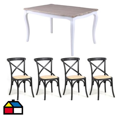 Combo Mesa Vintage135x90x76 Blanco + 4 Sillas Vatagge recta 44x46x88 caf