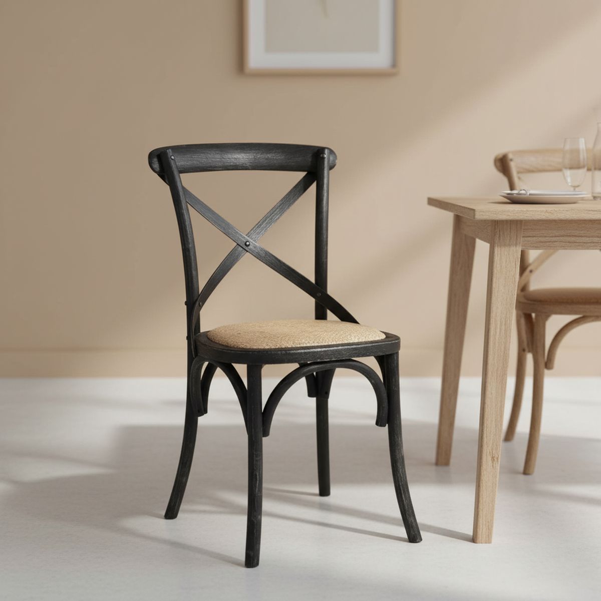 JUST HOME COLLECTION - Silla Vatagge Recta NEGRO VINTAGE 88x44x46 cm