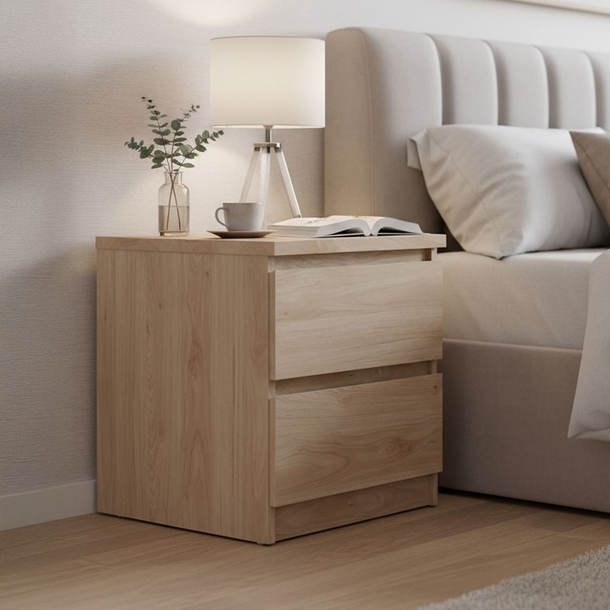 TVILUM - Velador 2 Cajón(es) Naia 40.4x49.5x50 cm Café