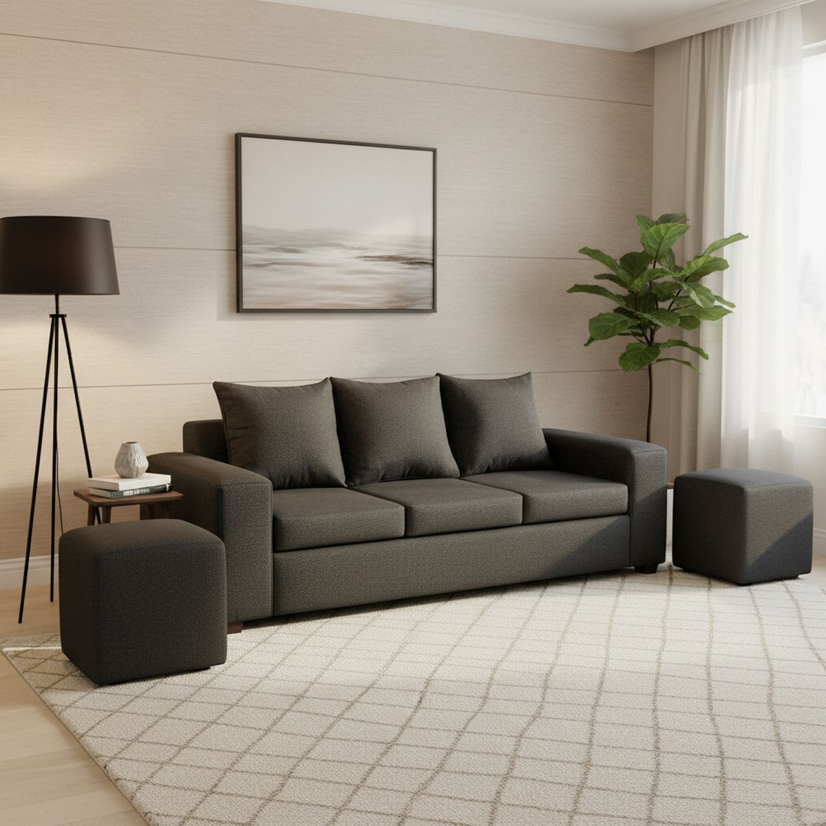 INTERMUEBLES - Living 5 cuerpos Kahlo 225x86x80 cm Negro