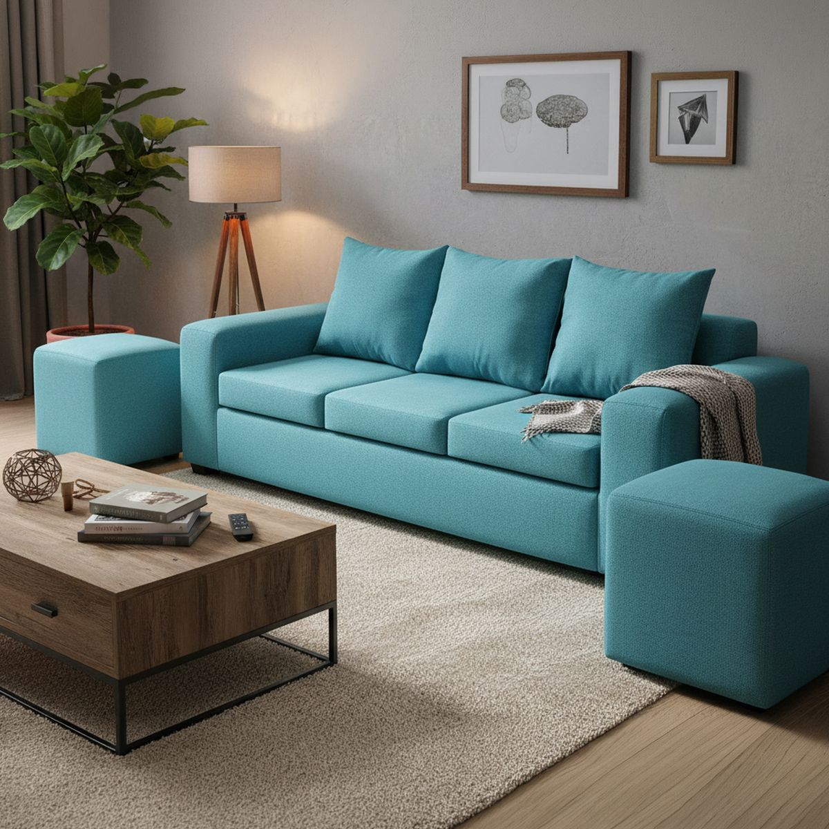 Set de Sofás Kahlo 3 Cuerpos + 2 Pouf Tela, marca INTERMUEBLES - Foto Principal
