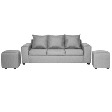 Living Kahlo 3 cuerpos + 2 pouf tela gris claro