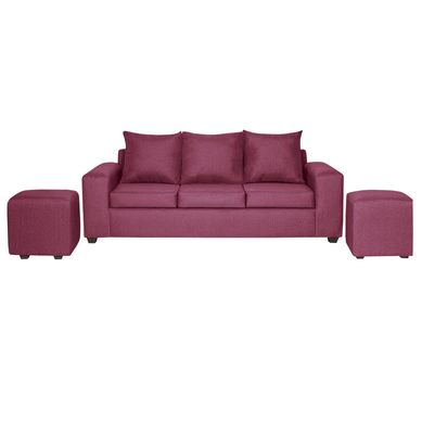Living Kahlo 3 cuerpos + 2 pouf tela burdeo