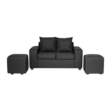Living Kahlo 2 cuerpos + 2 pouf tela negro