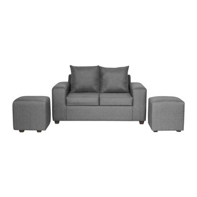 Living Kahlo 2 cuerpos + 2 pouf tela gris oscuro