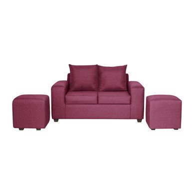 Living Kahlo 2 cuerpos + 2 pouf tela burdeo