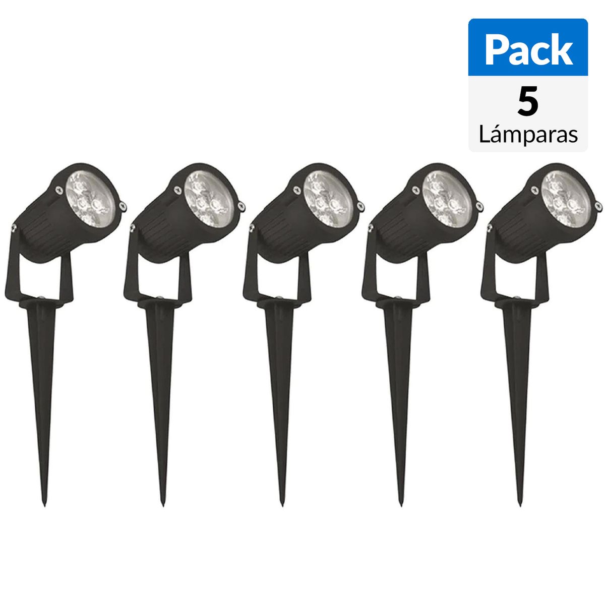 HB LEDS - Pack 5 Focos Estaca Led Jardín 15 kW IP 68 460 lm Luz Multicolor