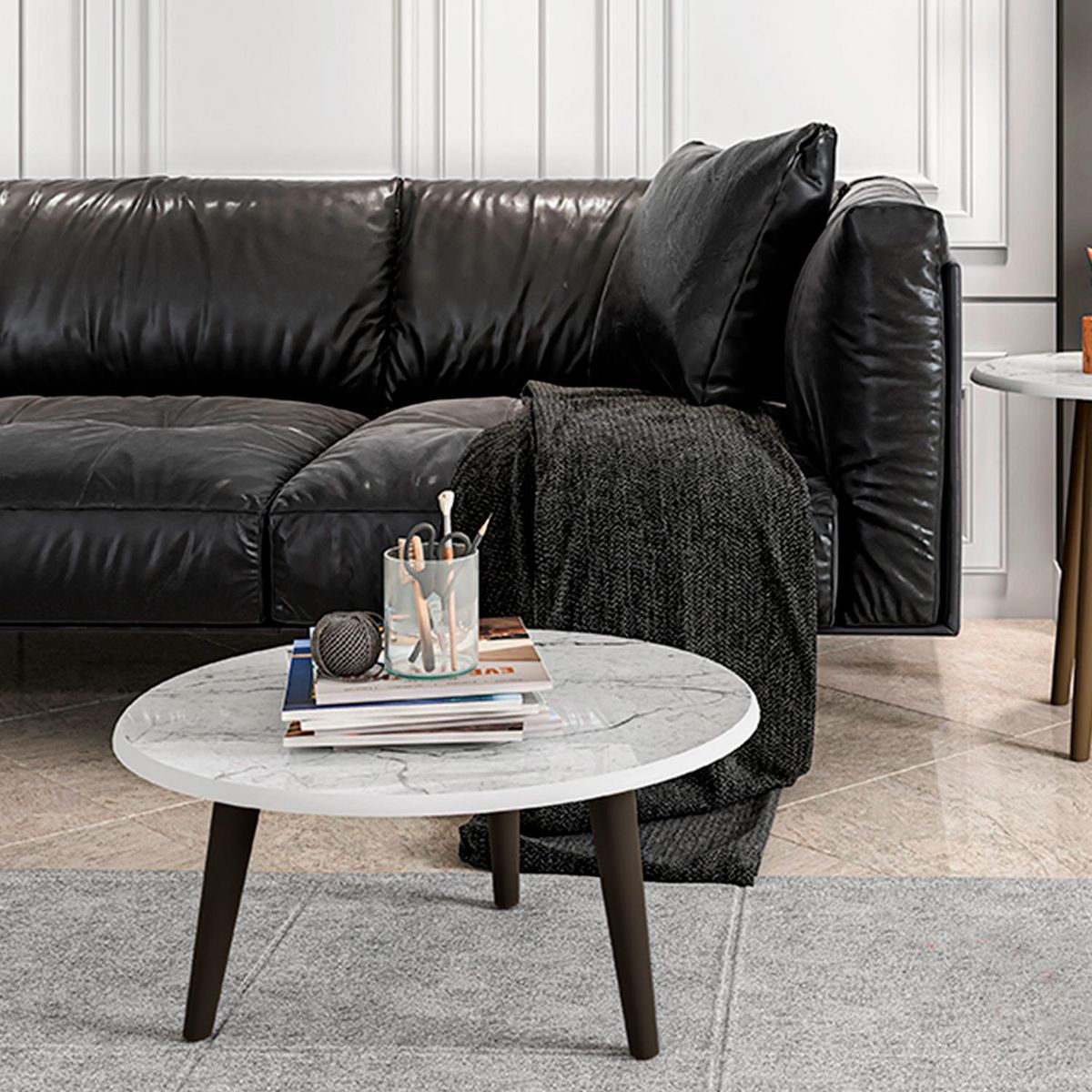 HOGA - Mesa de centro blanco marmol 35x59x59 cm