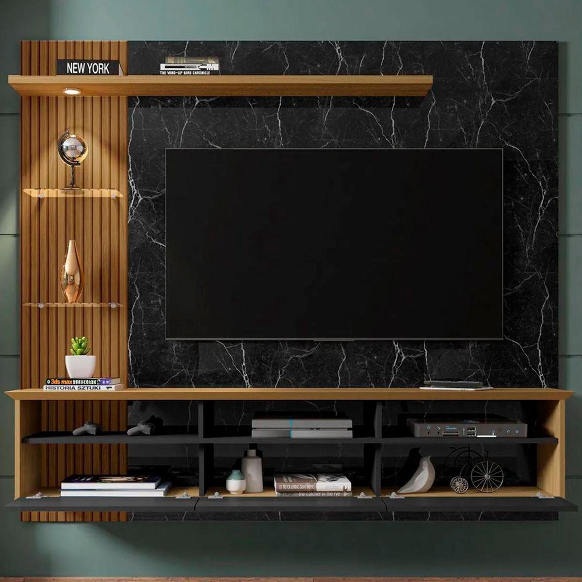 HOGA - Panel rack tv 60 trend negro 161x180x33 cm