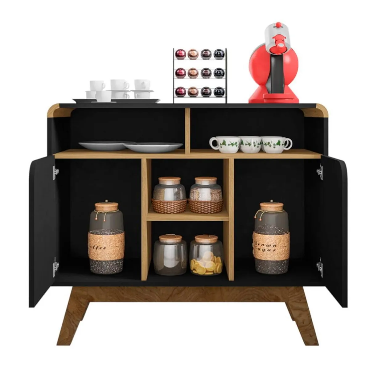 HOGA - Aparador buffet berilo negro 77x90x36 cm