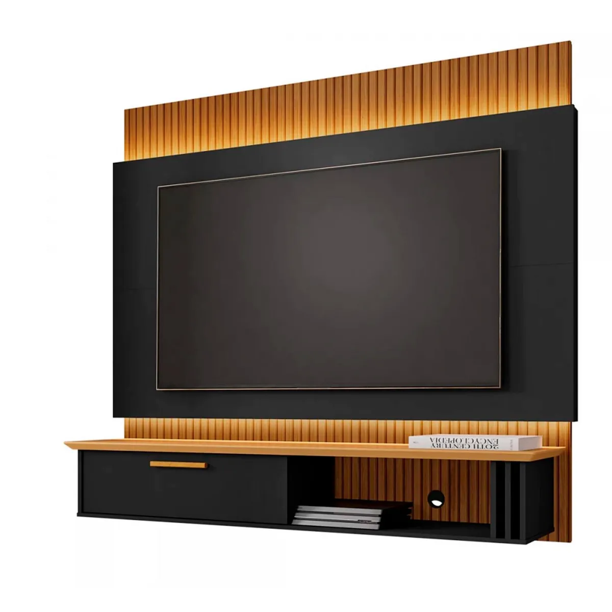 HOGA - Panel Rack TV 65 " París Negro/Canela 160x146x36 cm