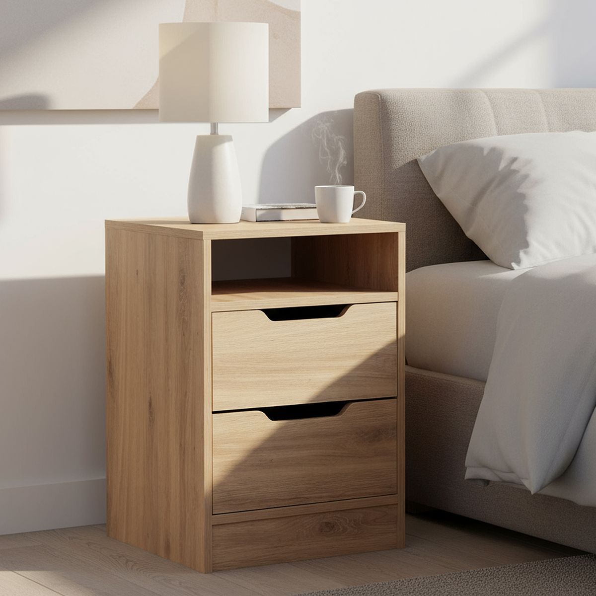 MOBIKIT - Velador 2 Cajón(es) Misuri 37x58x7 cm Roble Santana