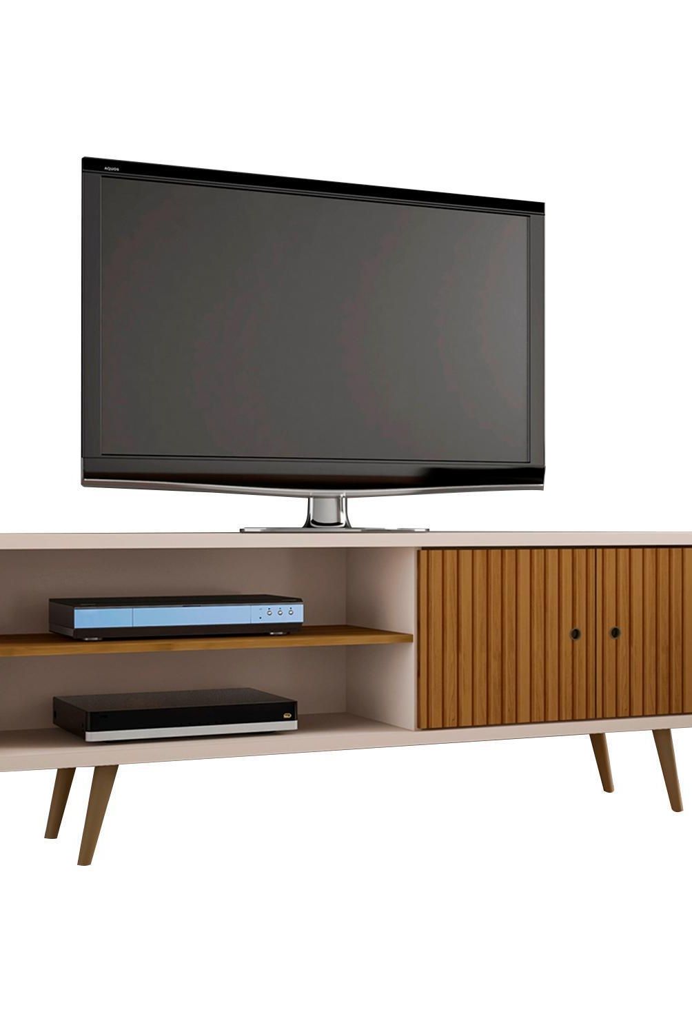 HOGA - Rack tv 70" blanco canela ripado 65x160x39 cm