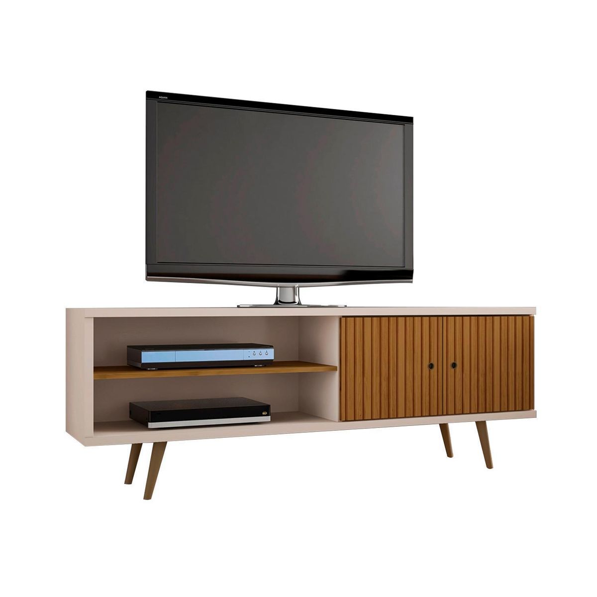 HOGA - Rack tv 70" blanco canela ripado 65x160x39 cm