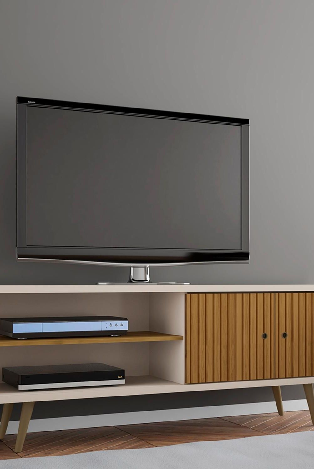 HOGA - Rack tv 70" blanco canela ripado 65x160x39 cm