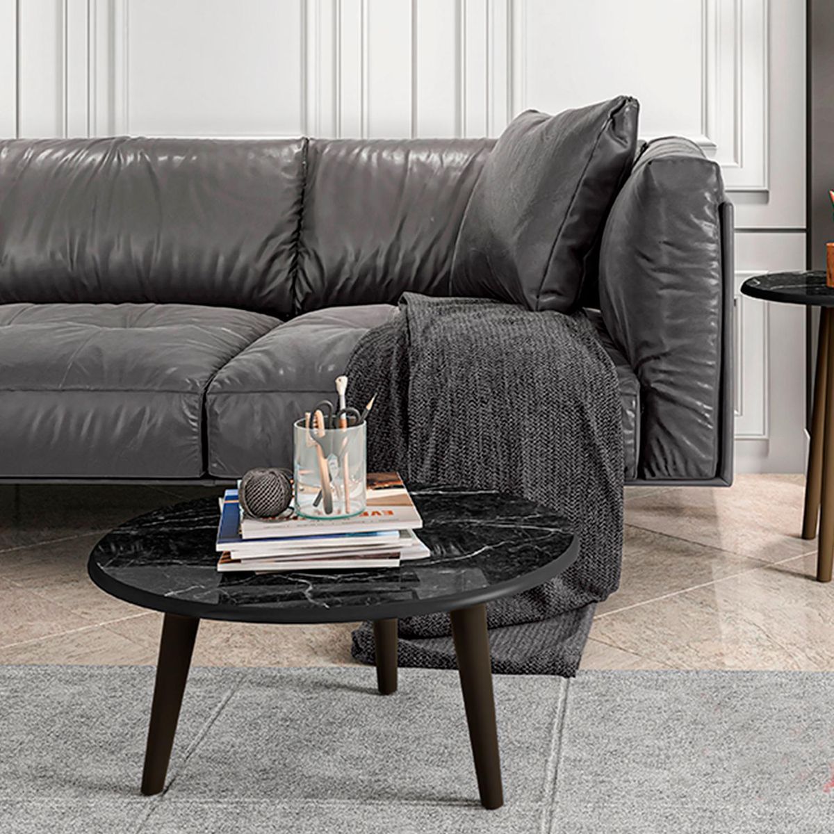 HOGA - Mesa de centro negro marmol 35x59x59 cm