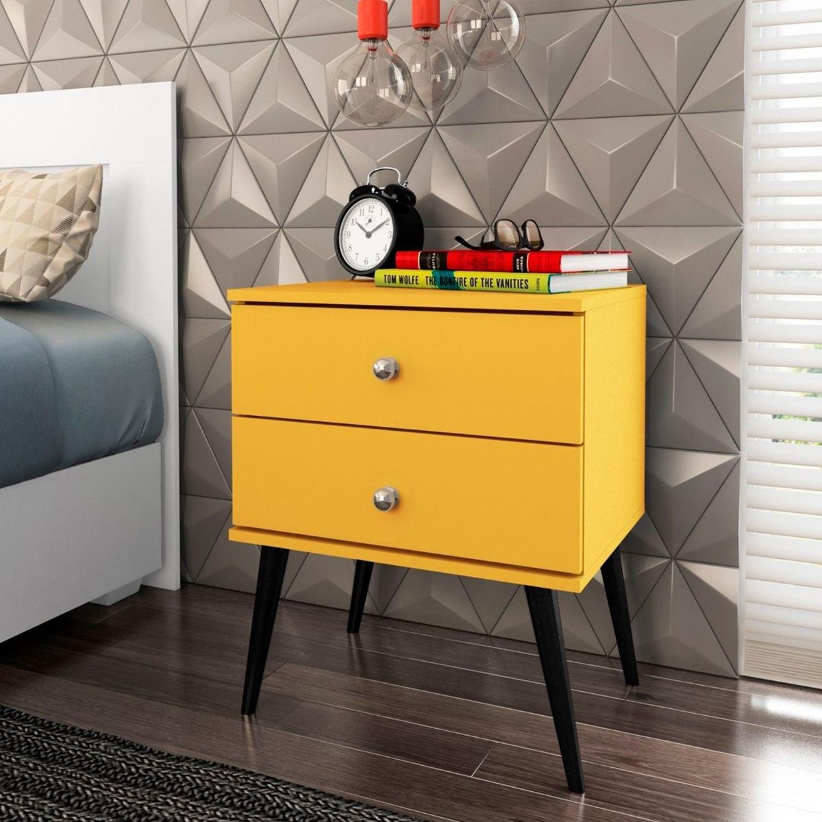 HOGA - Velador 2 Cajón(es) Felipe 50x60x60 cm Amarillo