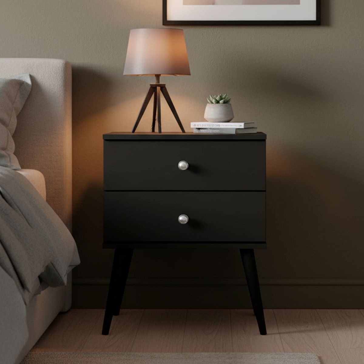 HOGA - Velador 2 Cajón(es) Felipe 50x60x60 cm Negro