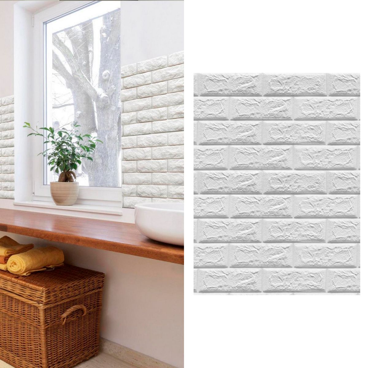 MURESCO - Placa 3D Autoadhesiva Ladrillo 70x77 cm Blanco