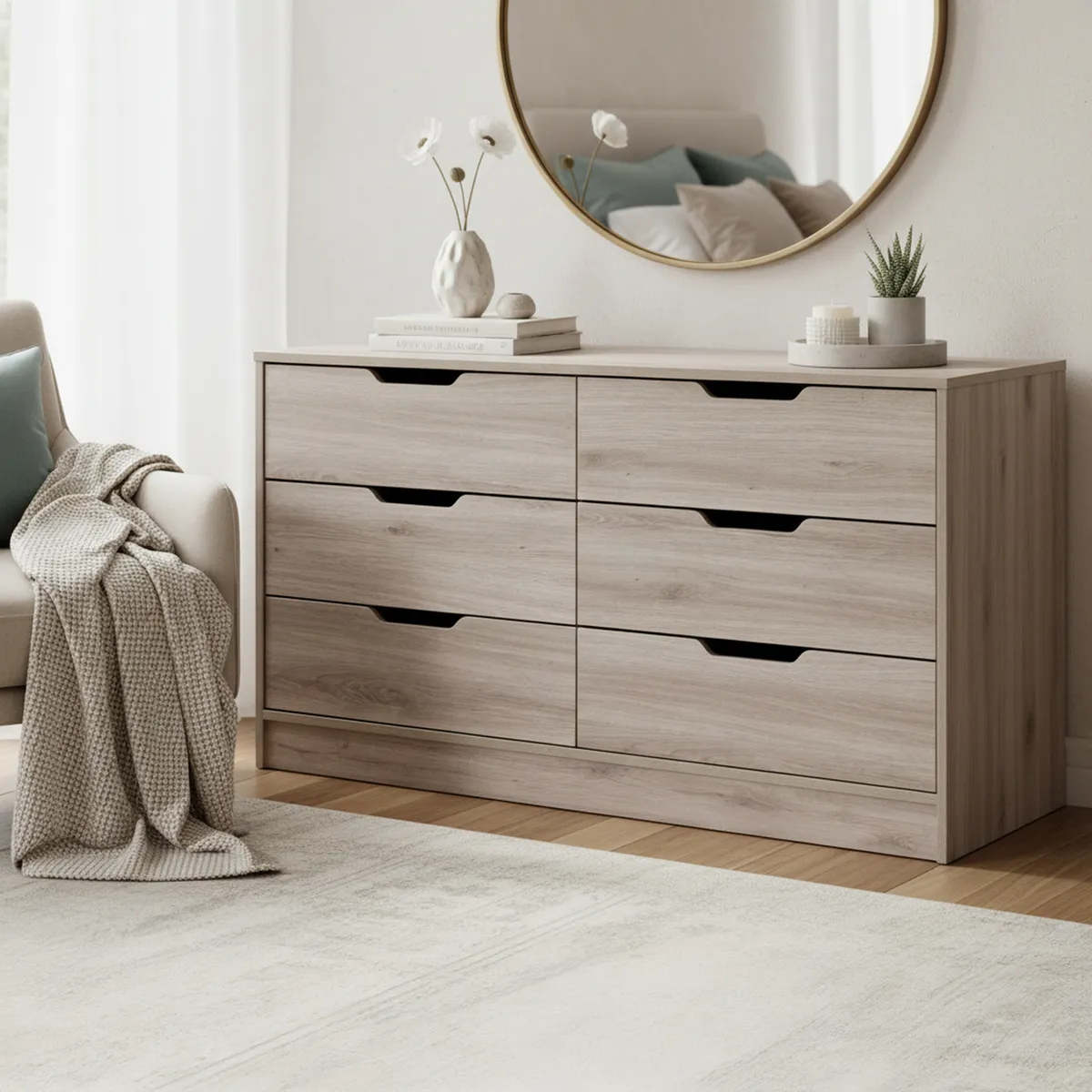 MOBIKIT - Cómoda 6 Cajón(es) Misuri 40x120.6x68 cm Roble Santana