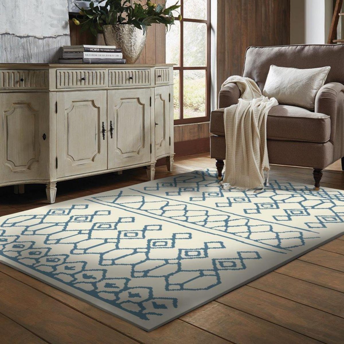 MASEL - Alfombra Grande Shag-Anat2 200x285 cm Poliéster Blanco