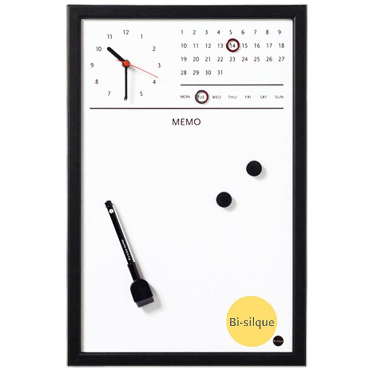 BI SILQUE - Pizarra Magnética Reloj Marco Gris 45x30 Bi-silque