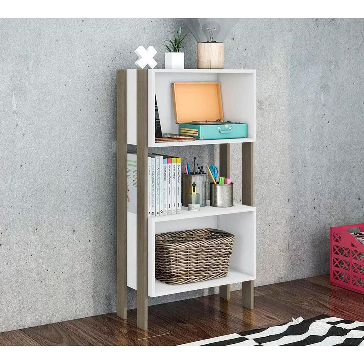 HOGA - Estante Kirk MDP 1 Nivel(es) 60x114x8 cm Blanco/Rústico