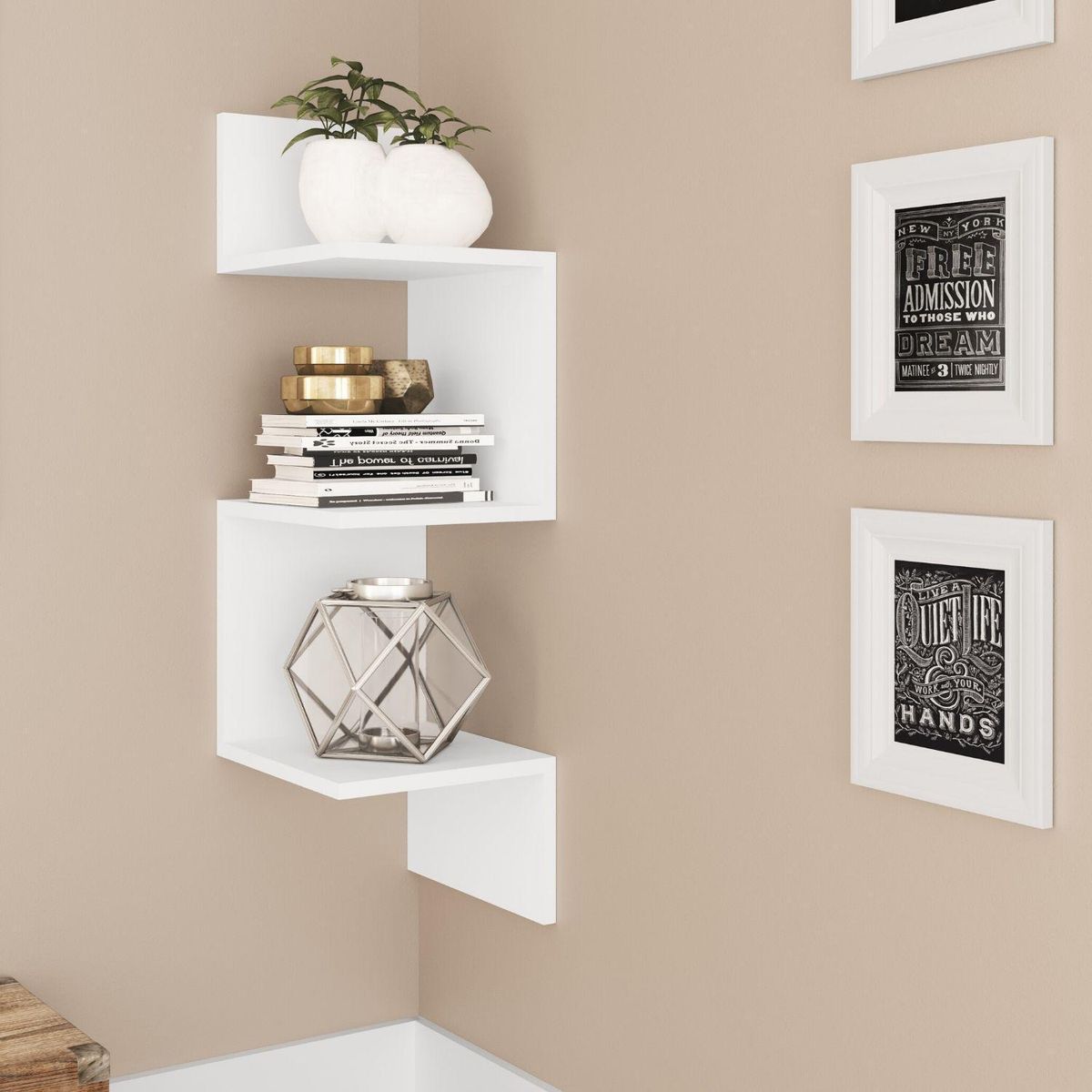 HOGA - Repisa Esquinera MDP 3 Nivel(es) 25x82x27 cm Blanco