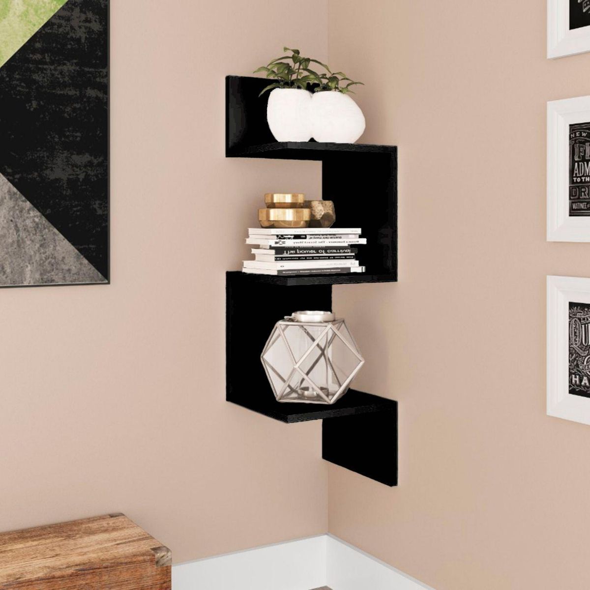 HOGA - Repisa Esquinera MDP 3 Nivel(es) 25x82x27 cm Negro