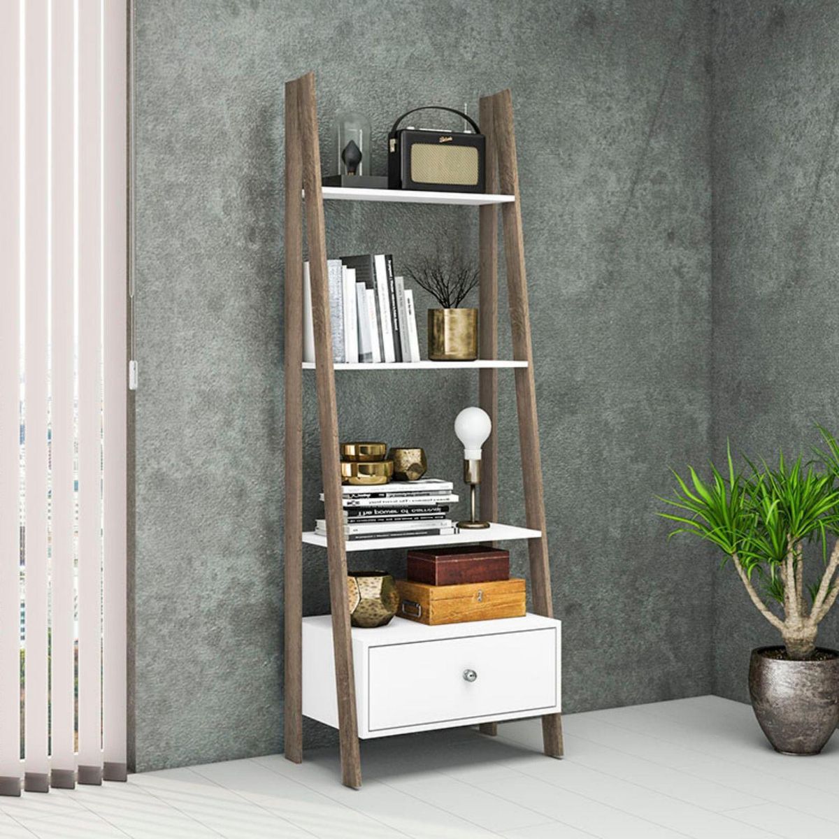 HOGA - Estante Scala MDP 1 Nivel(es) 63x180x6 cm Blanco/Rústico