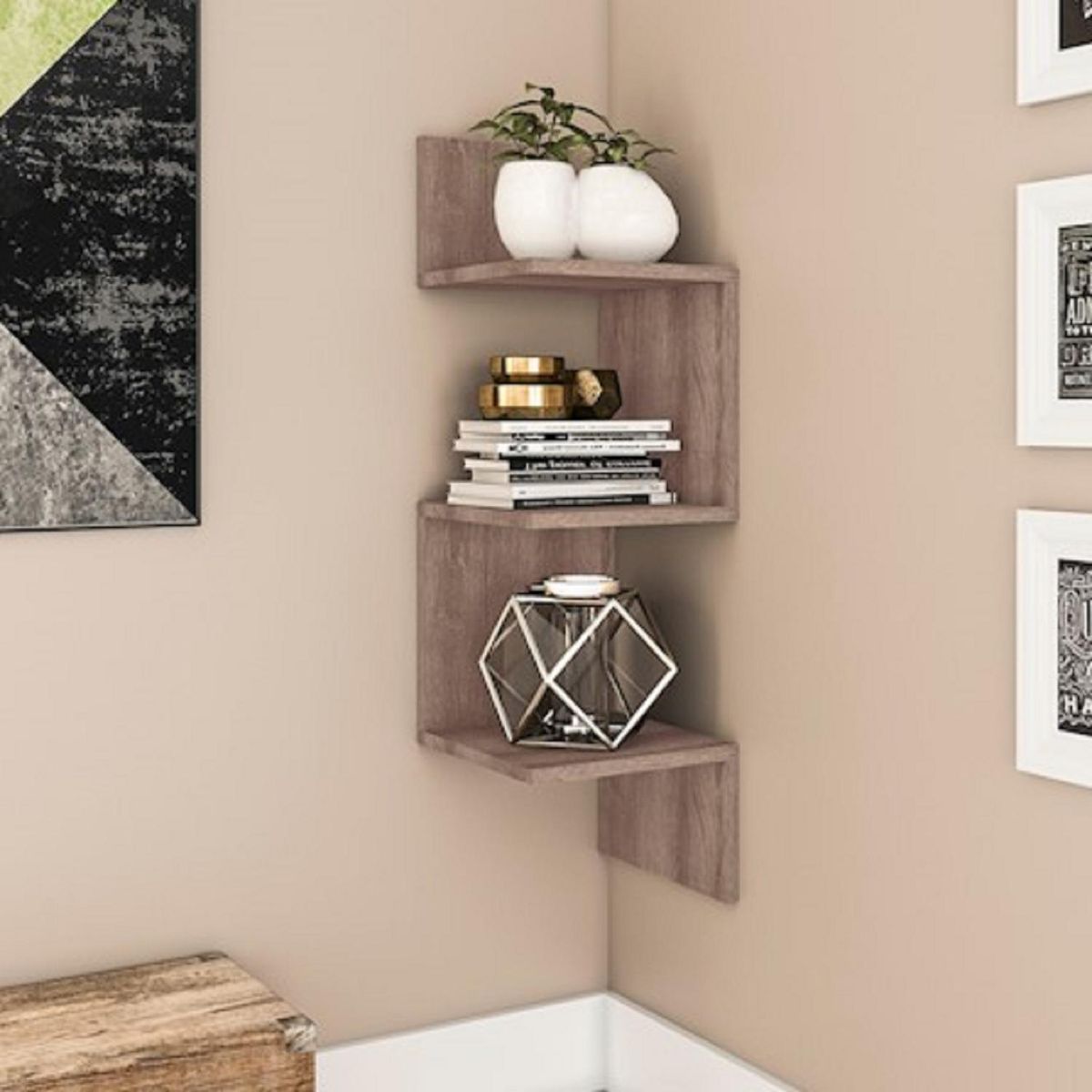 HOGA - Repisa Esquinera MDP 3 Nivel(es) 25x82x27 cm Rústico
