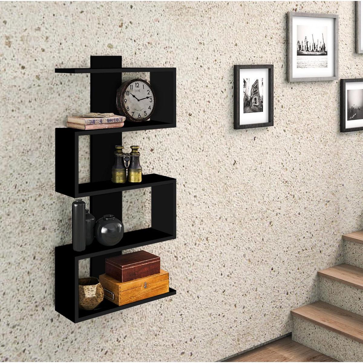 HOGA - Repisa MDP 4 Nivel(es) 50x106x17 cm Negro