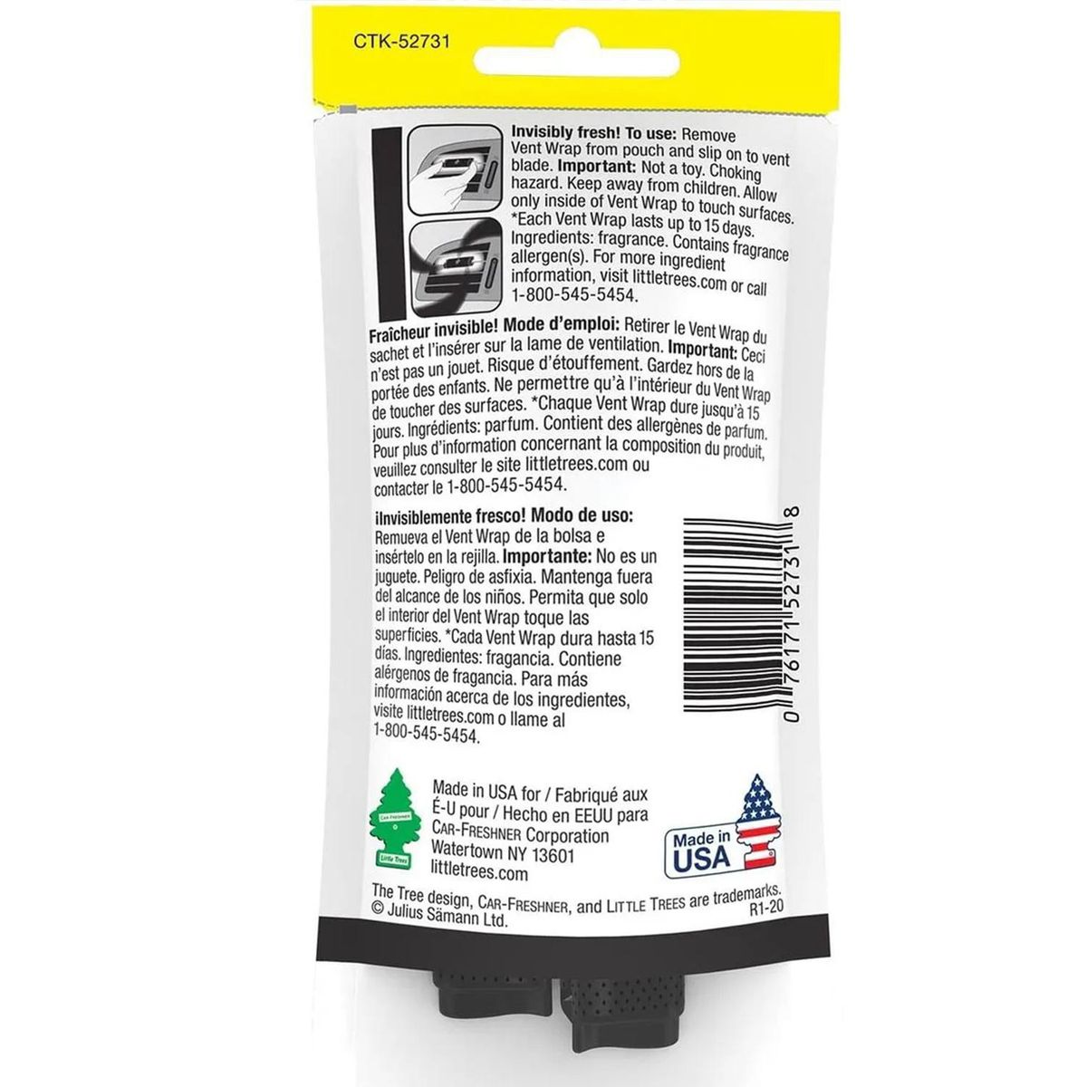 LITTLE TREES - Ambientador Auto Little Trees Vent Wrap Black Ice 4 Unidades