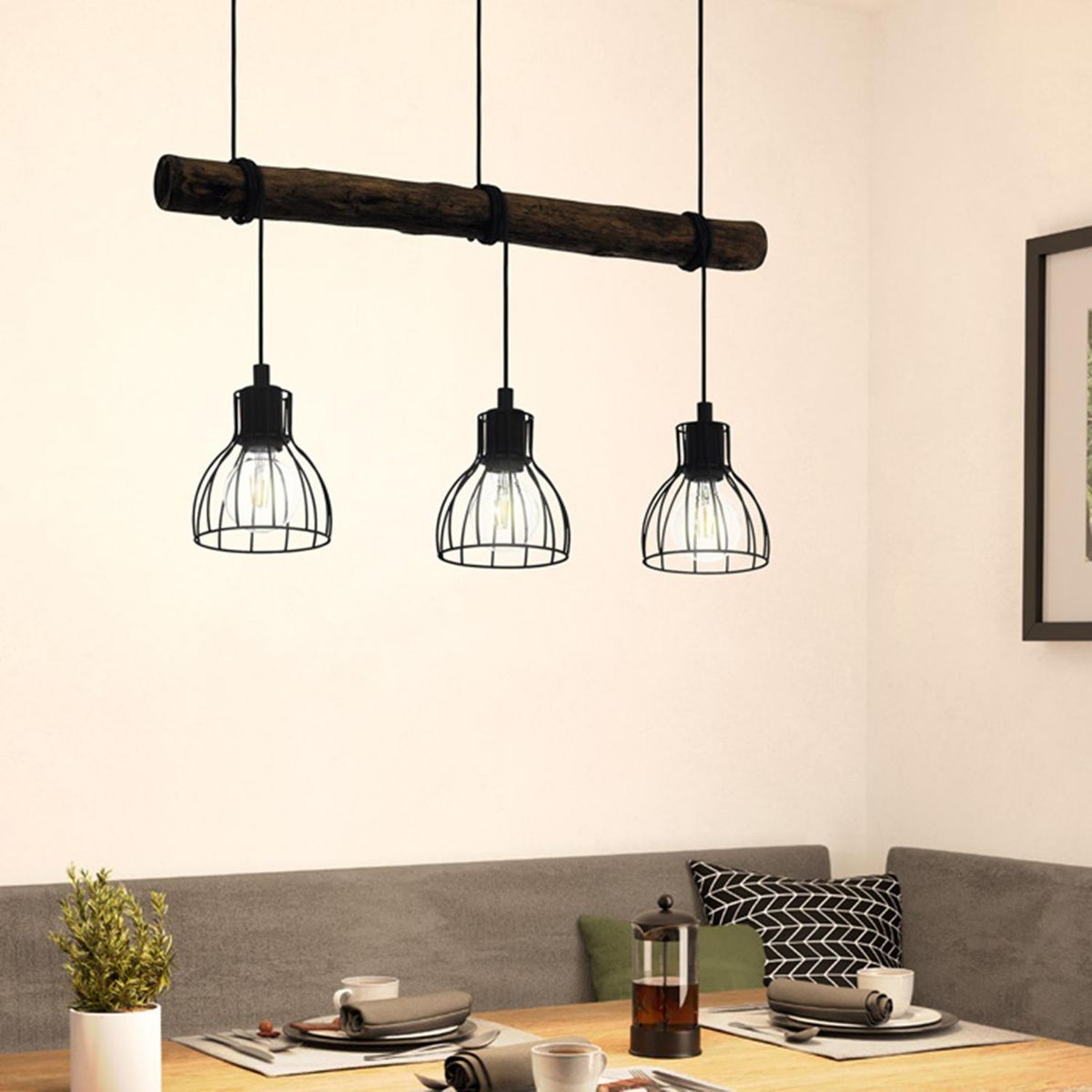 EGLO - Lámpara Colgante Madera Negro