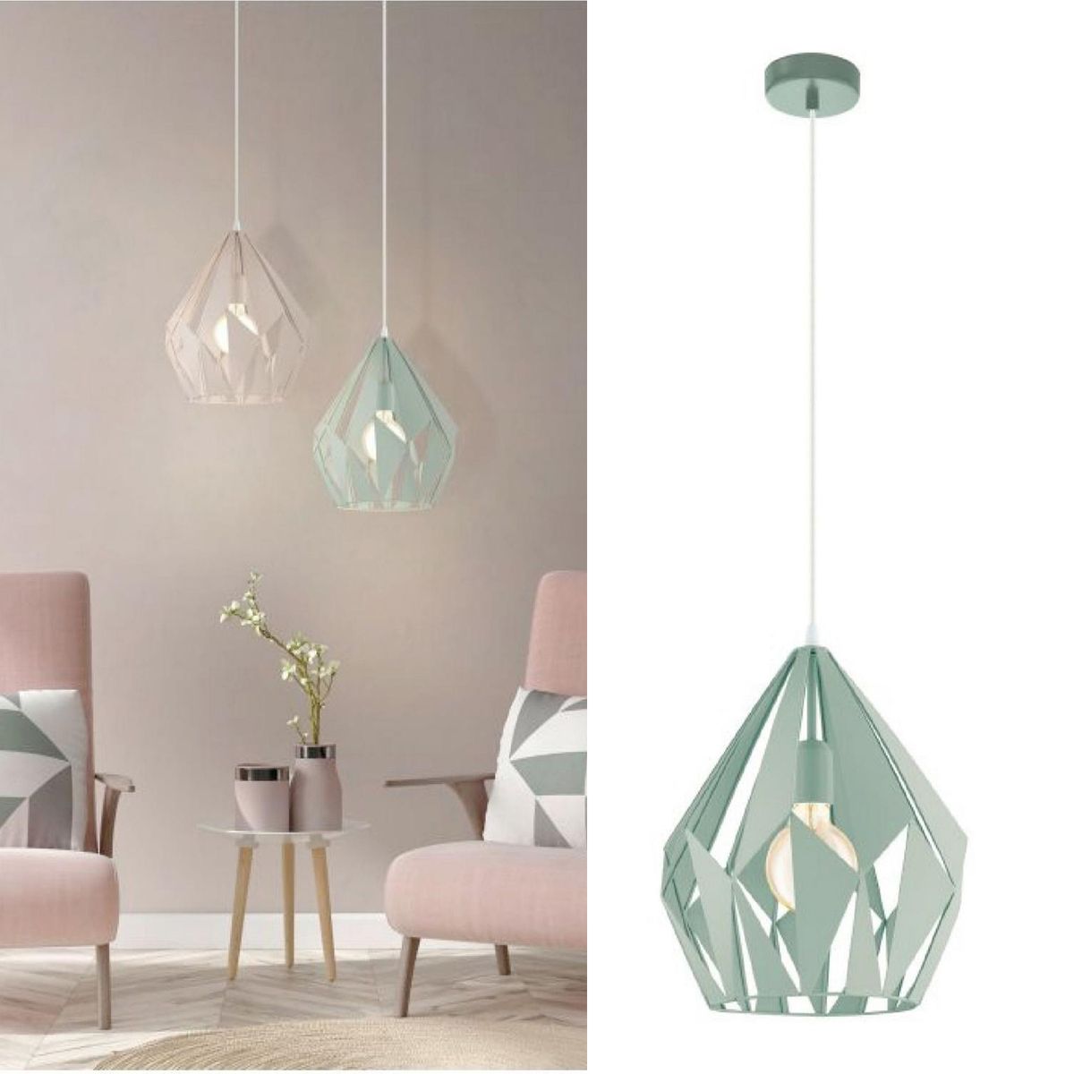 EGLO - Lámpara Colgante 1 Luz Acero Verde