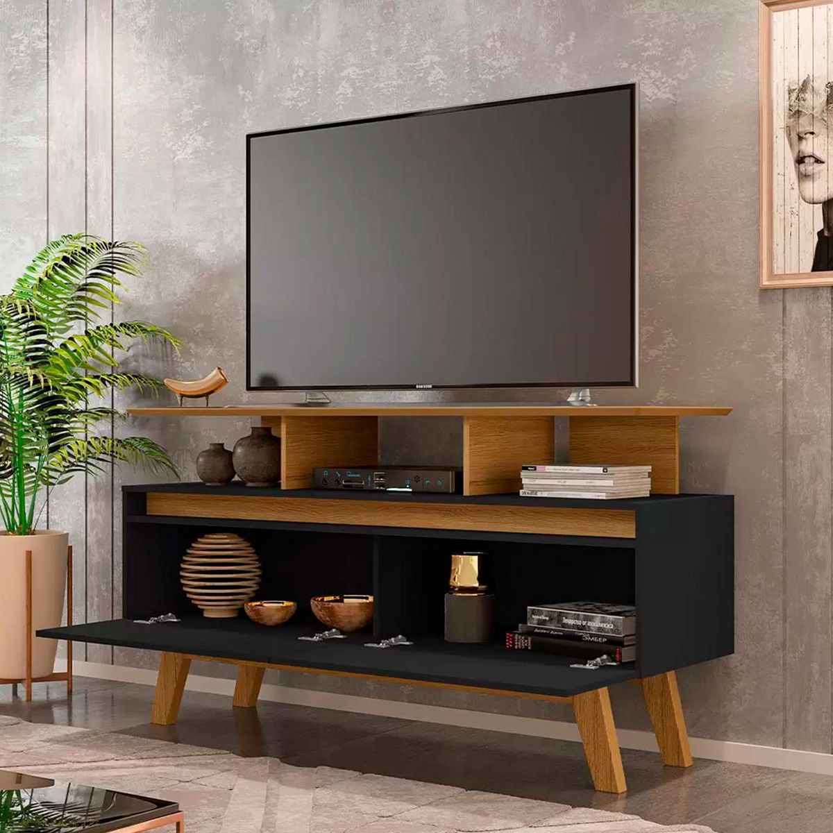 HOGA - Rack tv 50 rubí 1.2 negro 65x120x38 cm