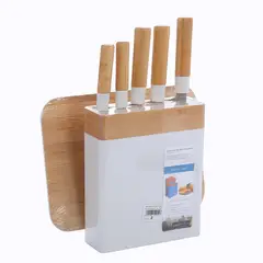IMPORTADORA USA - Tabla de cortar más set de 5 cuchillos bambú